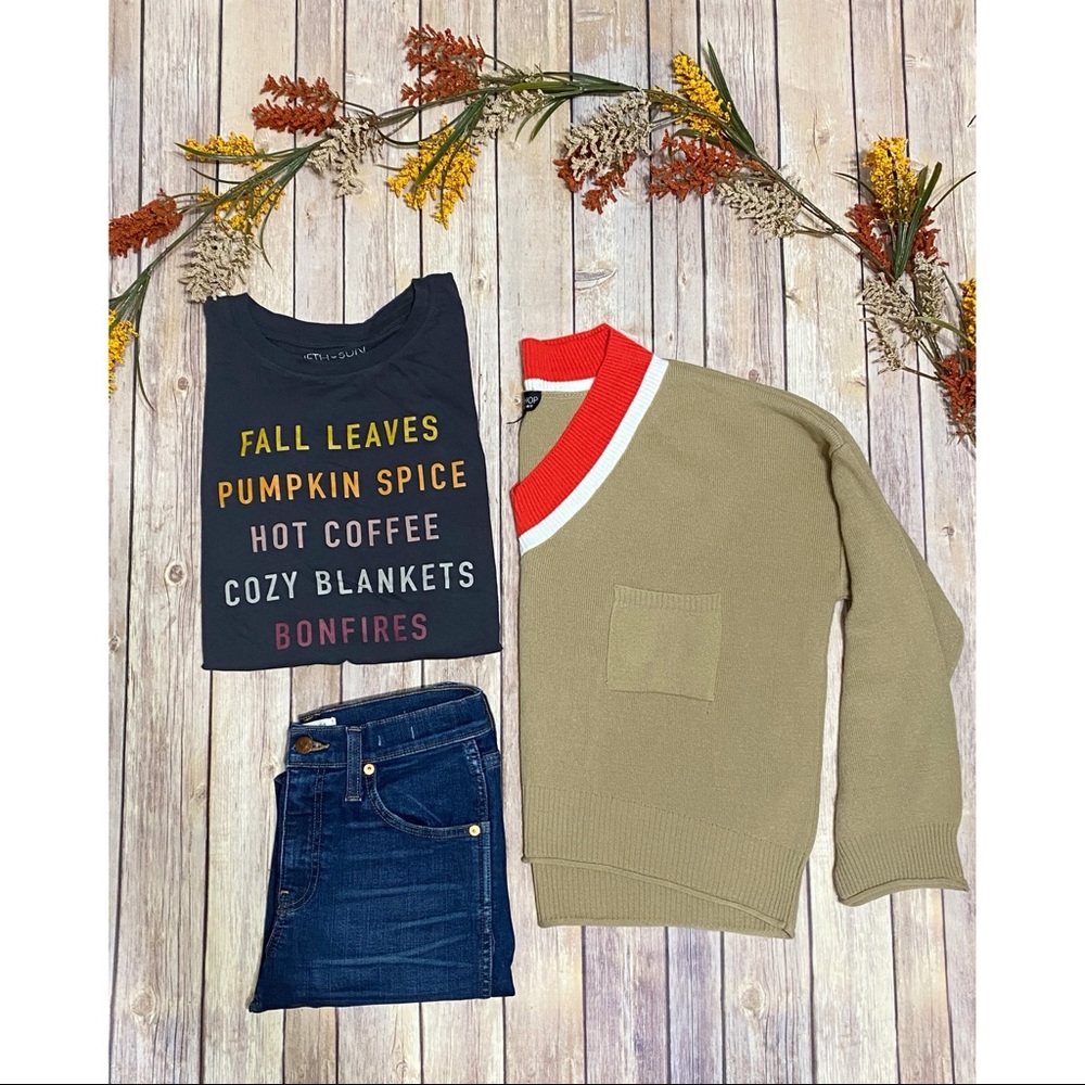 TOPSHOP Crop V neck wide Sleeve Sweater Tan Size 6 - Picture 10 of 10